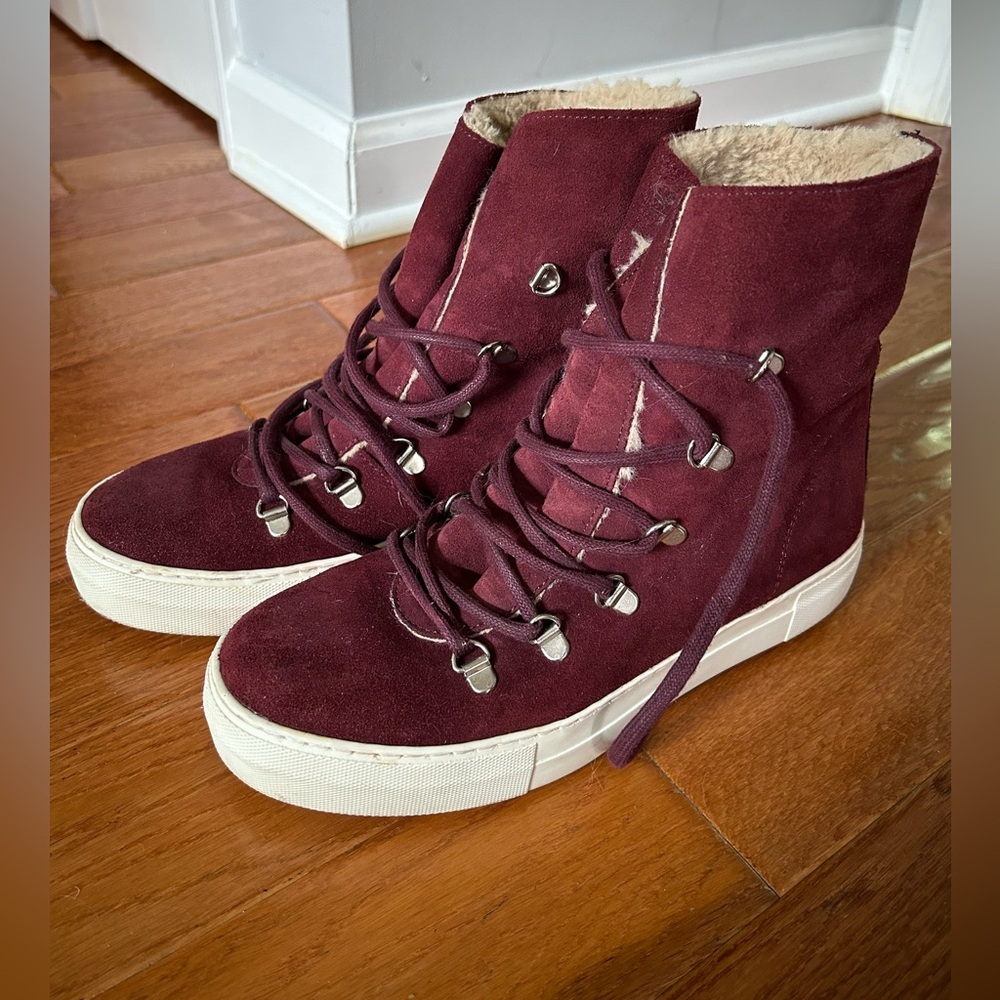 JC Play Burgundy Suede Shearling High-Top Sneakers